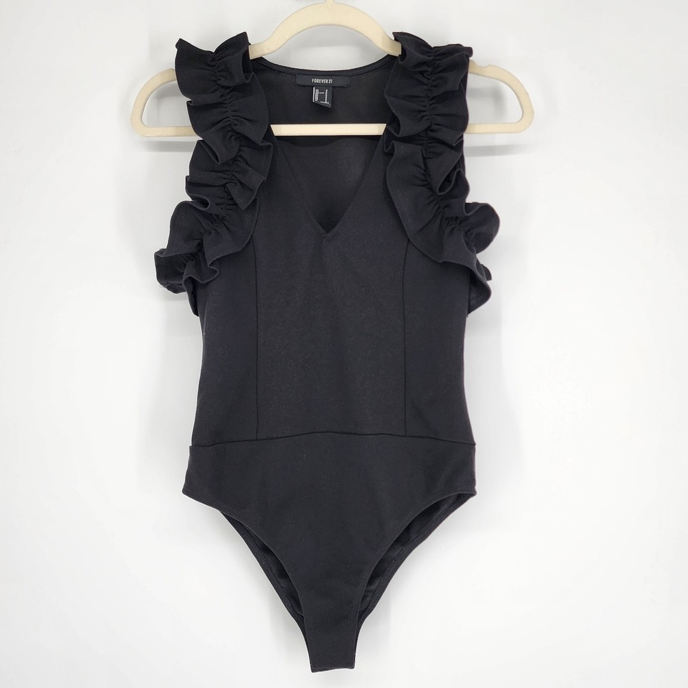 Womens Ruffle Trim V Neck Bodysuit Small Going Out Whimsigoth Party Dark Fairy